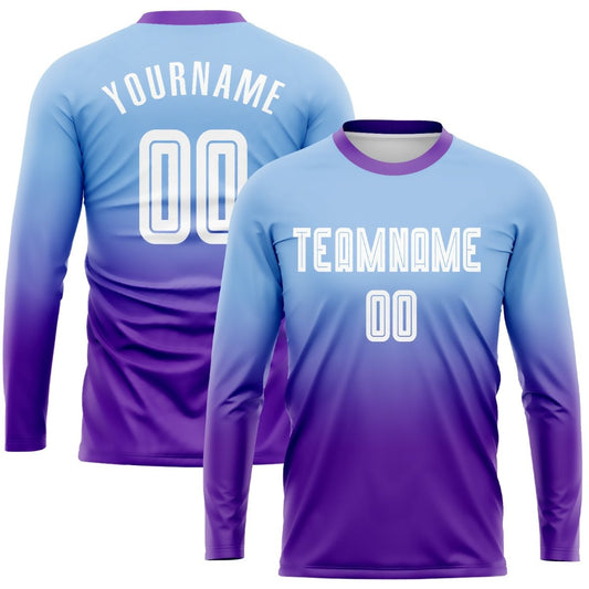 Individuelles Hellblau Weiß - Lila Sublimations Langarm - Fade Fashion Fußballtrikot M950 - Climcat
