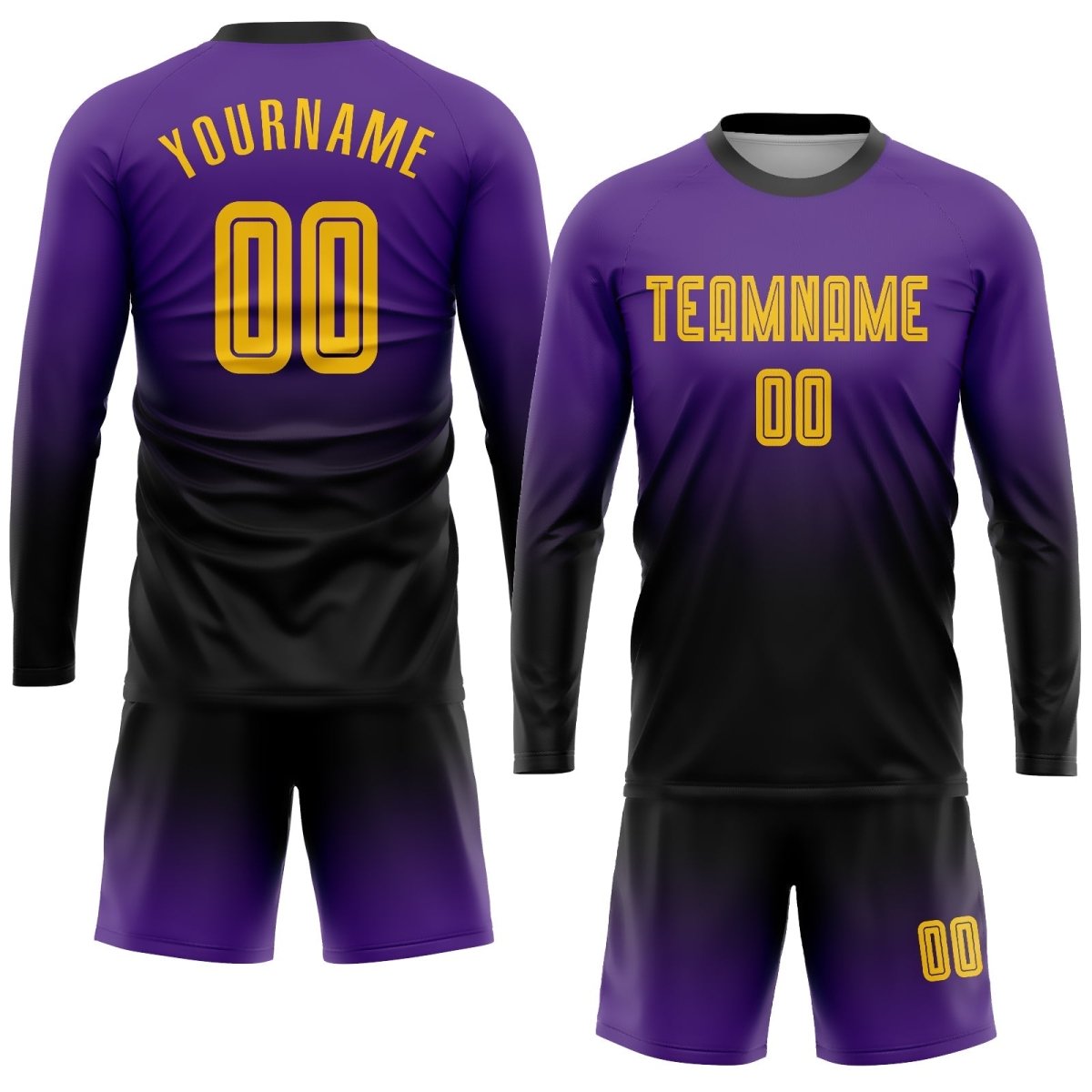 Individuelles lila - gold - schwarz Sublimations Langarm - Fade Fashion Fußballtrikot U706 - Climcat