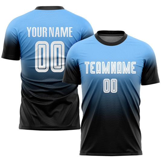 Individuelles Powder Blue Weiß - Schwarz Sublimations - Fade Fashion Fußballtrikot G448 - Climcat