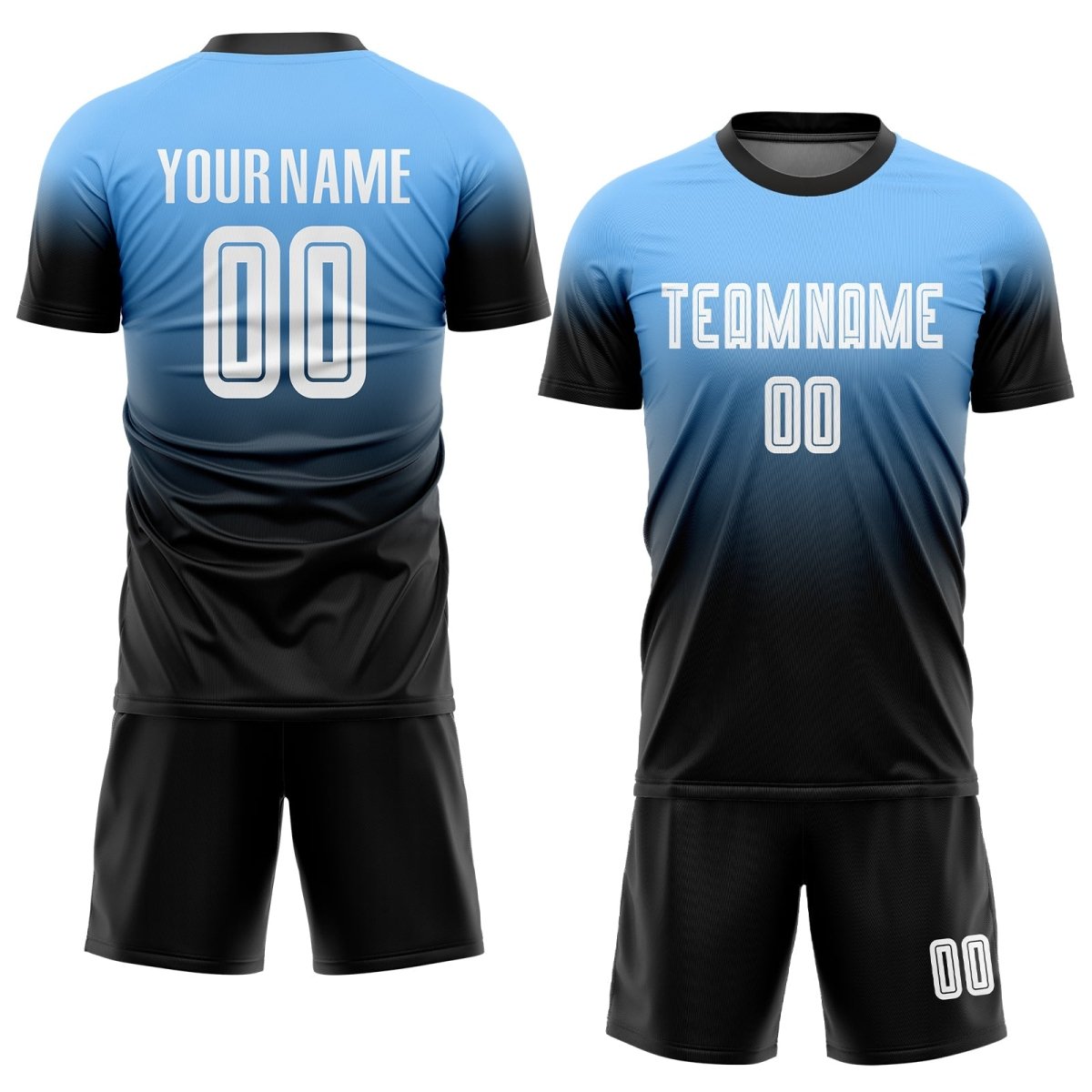 Individuelles Powder Blue Weiß - Schwarz Sublimations - Fade Fashion Fußballtrikot G448 - Climcat