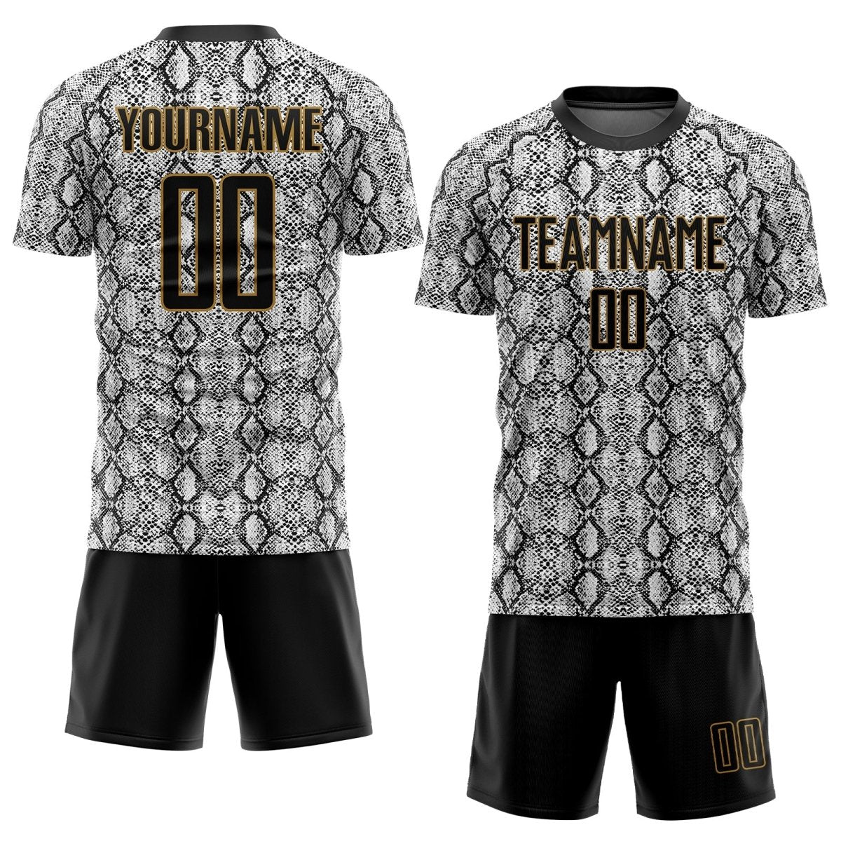 Individuelles schwarzes Schwarz - Altgold Sublimation Schlangenleder Fußballtrikot B798 - Climcat