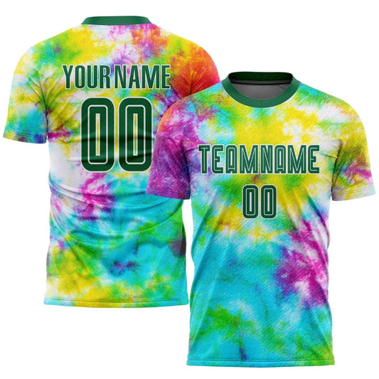 Individuelles Tie - Dye Kelly Grün - Weiße Sublimations - Fußballtrikot X700 - Climcat