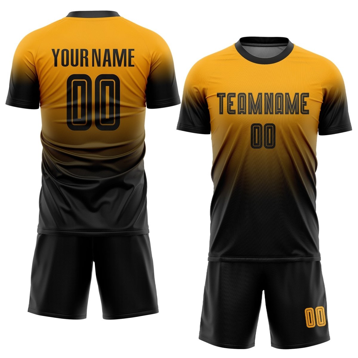 Maßgeschneiderte Gold - Schwarz Sublimations - Fade Fußballtrikot Uniform Y942 - Climcat