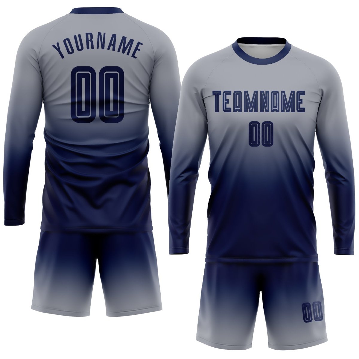 Maßgeschneiderte graue marineblaue Sublimations Langarm - Fade - Fashion Fußballtrikot U517 - Climcat