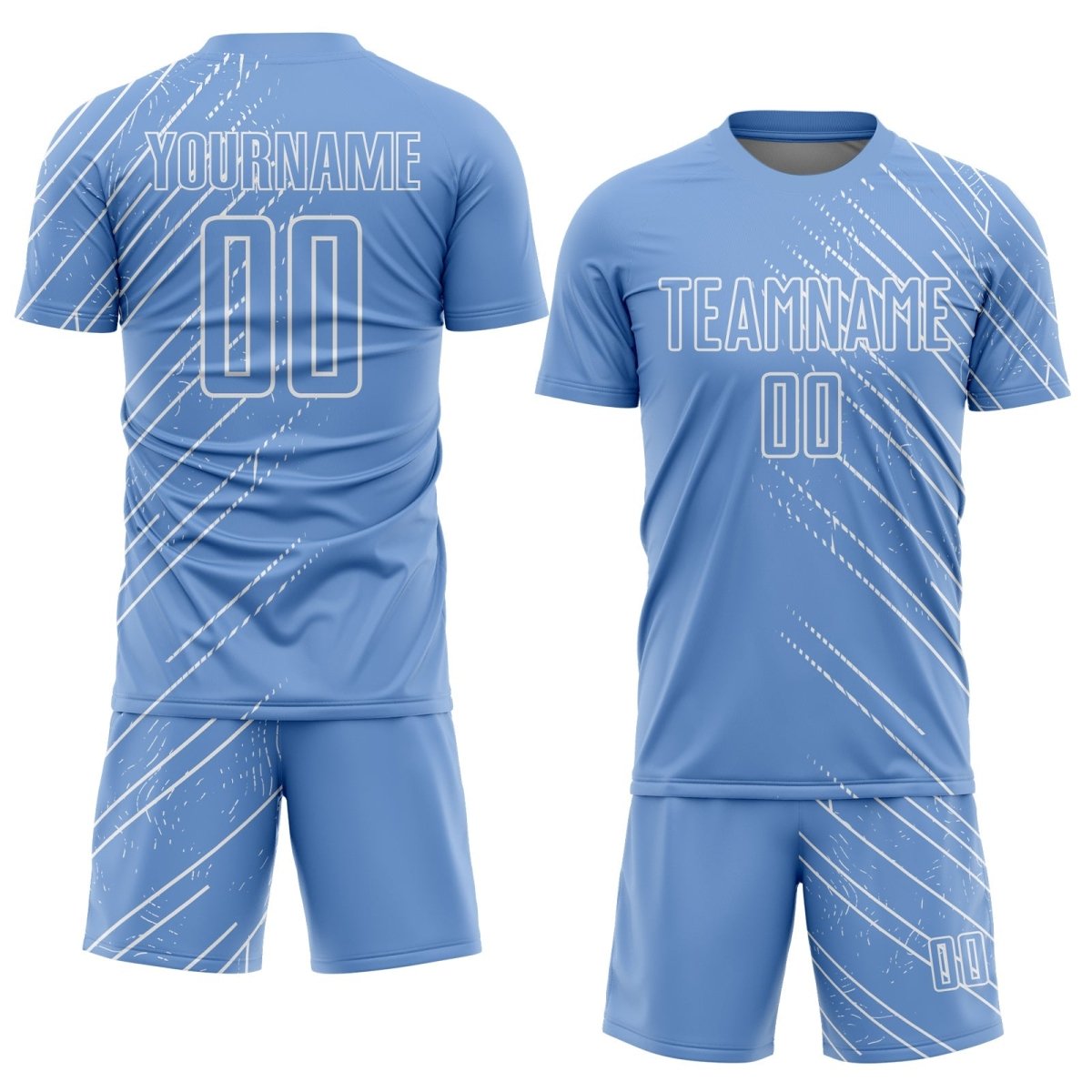 Maßgeschneiderte hellblaue Sublimations - Fußballtrikot mit weißen Linien E538 - Climcat