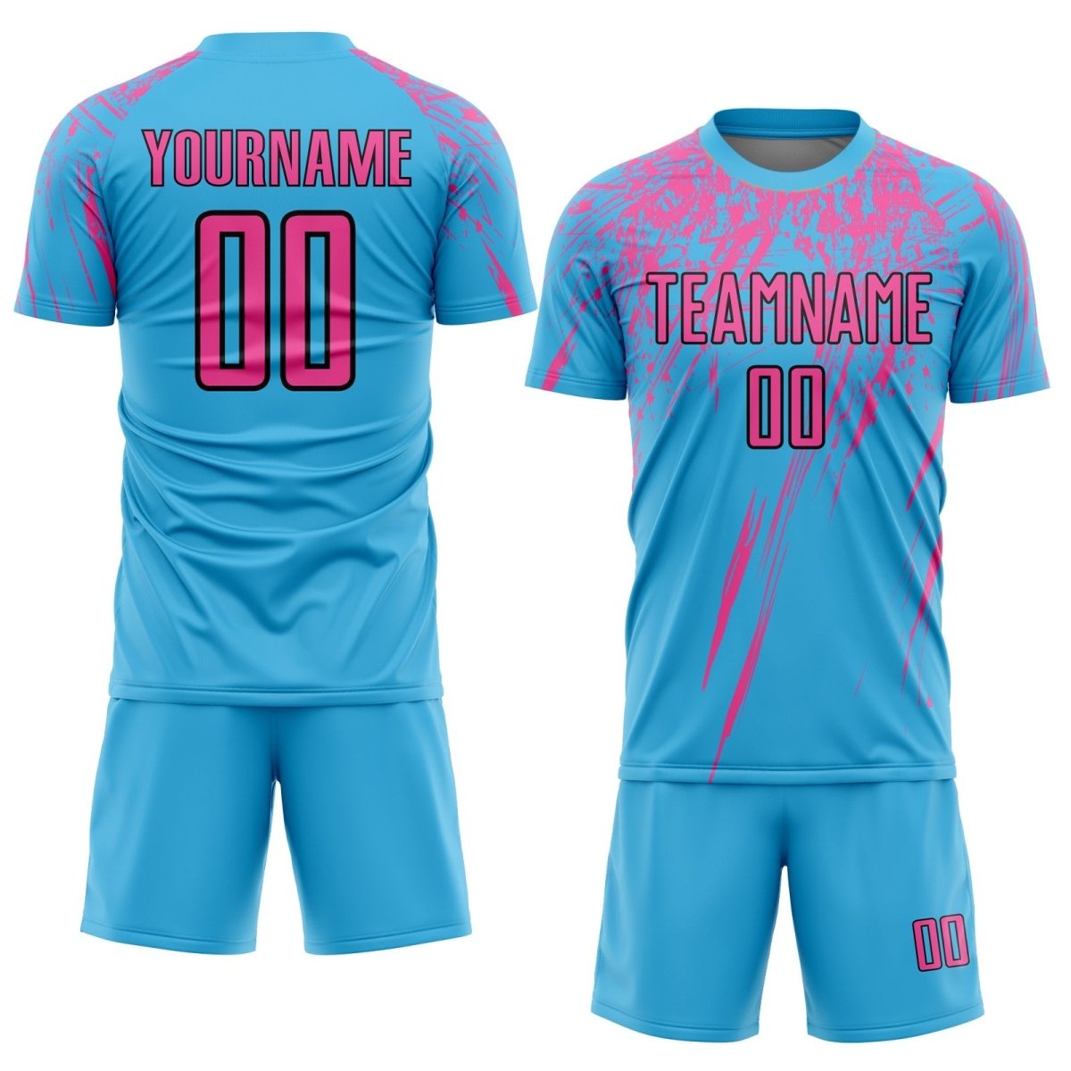 Maßgeschneiderte Himmelblau - Rosa - Schwarz Sublimations - Fußballtrikot T389 - Climcat