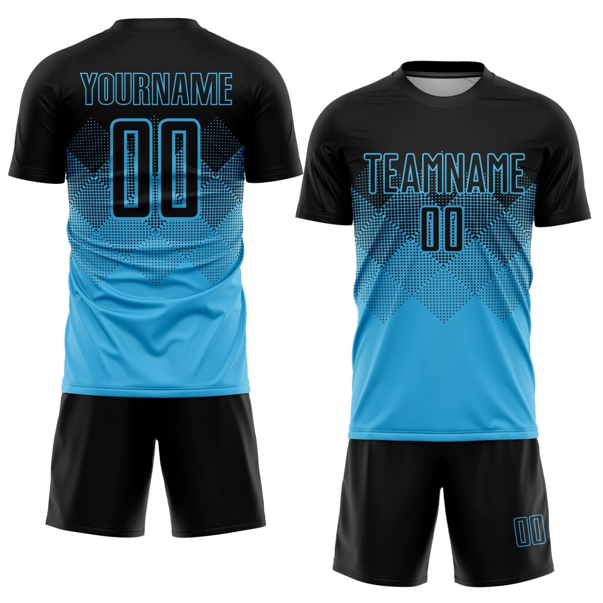 Maßgeschneiderte Himmelblaue Schwarze Sublimations - Fußballtrikot R740 - Climcat