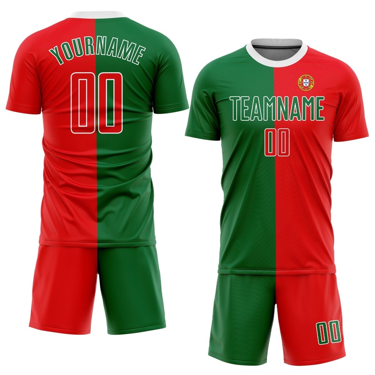 Maßgeschneiderte Kelly - Grün Rot - Weiß Sublimations - Trikot mit portugiesischer Flagge für Fußball D778 - Climcat