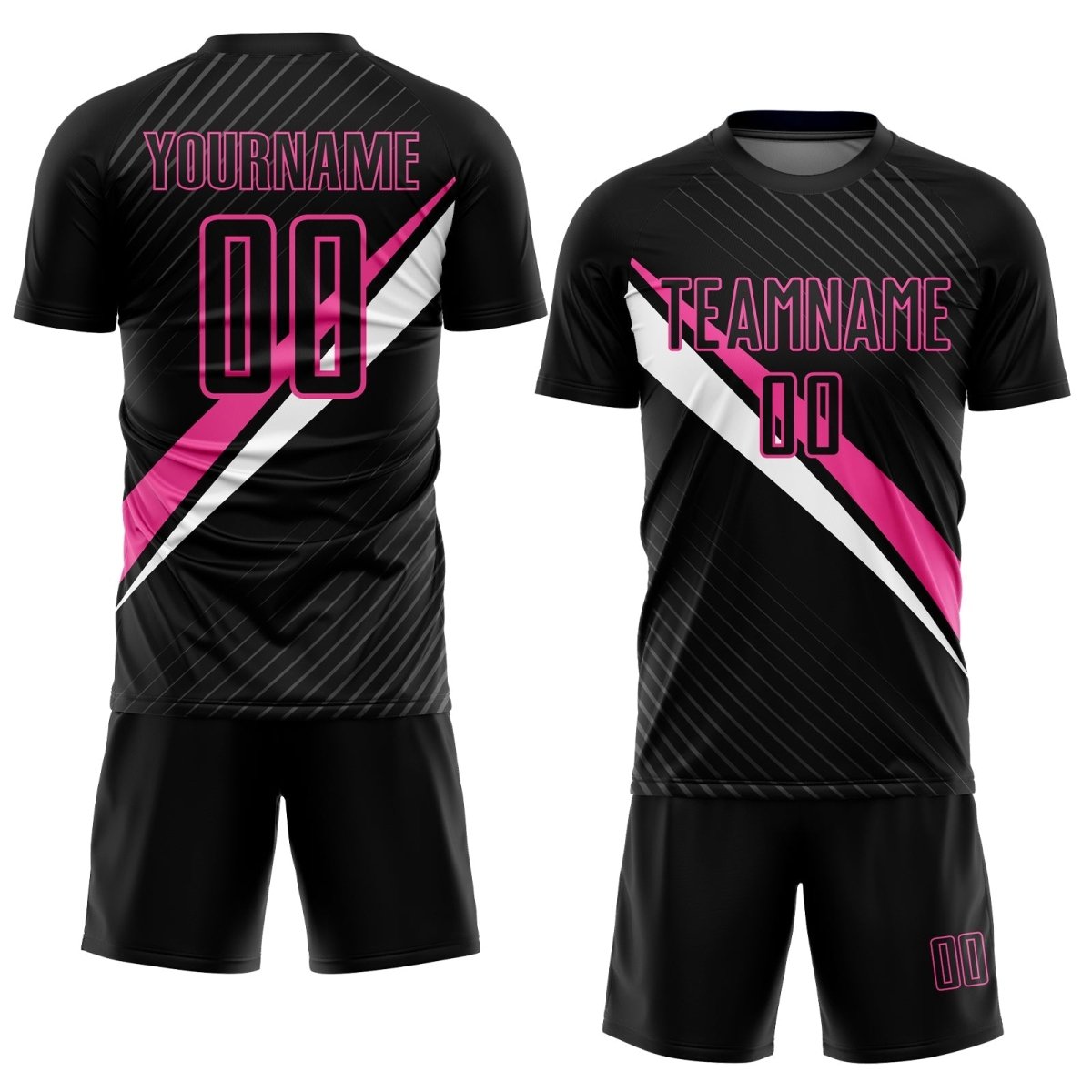 Maßgeschneiderte Schwarz - Pink - Weiße Diagonalstreifen Sublimations - Fußballtrikot U755 - Climcat