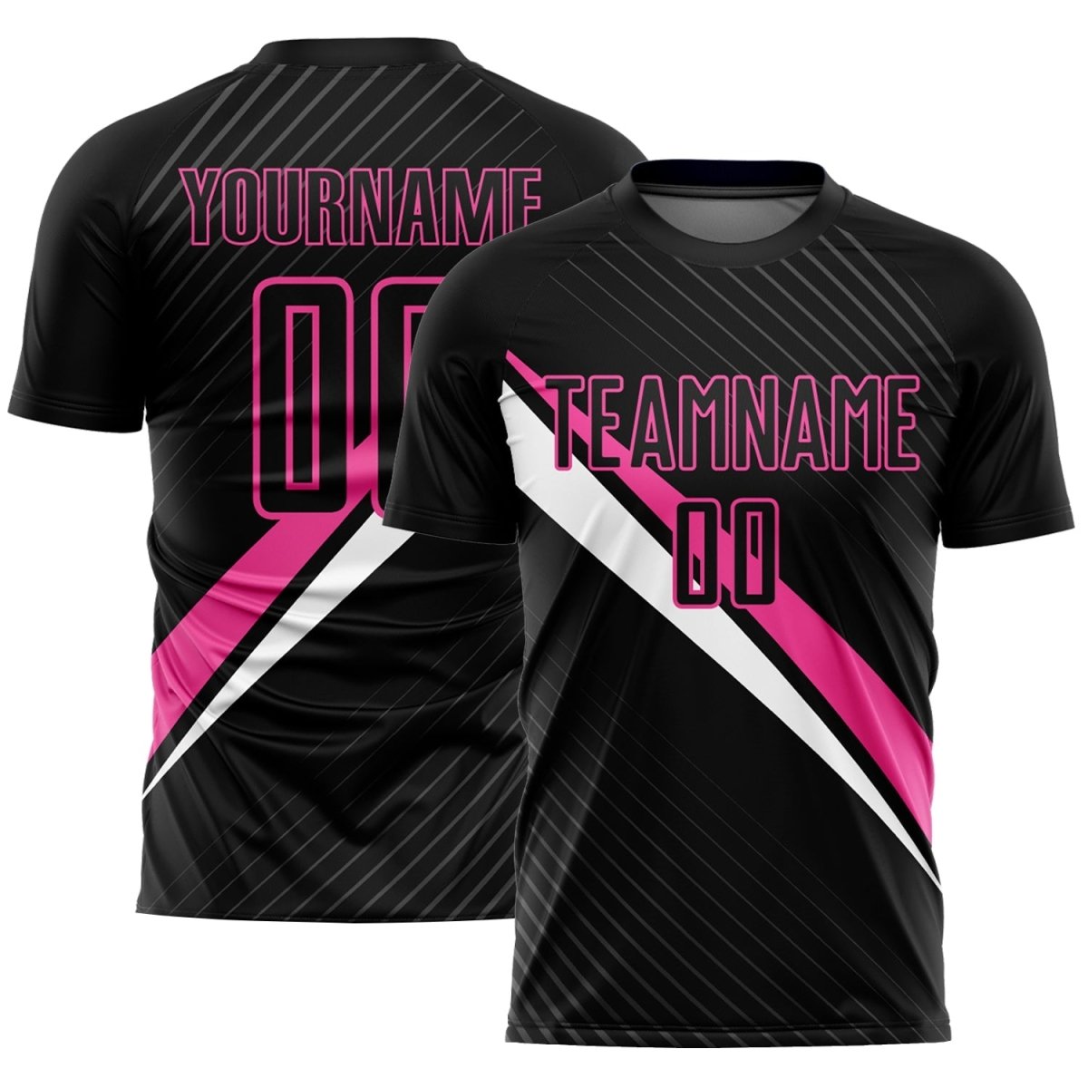 Maßgeschneiderte Schwarz - Pink - Weiße Diagonalstreifen Sublimations - Fußballtrikot U755 - Climcat