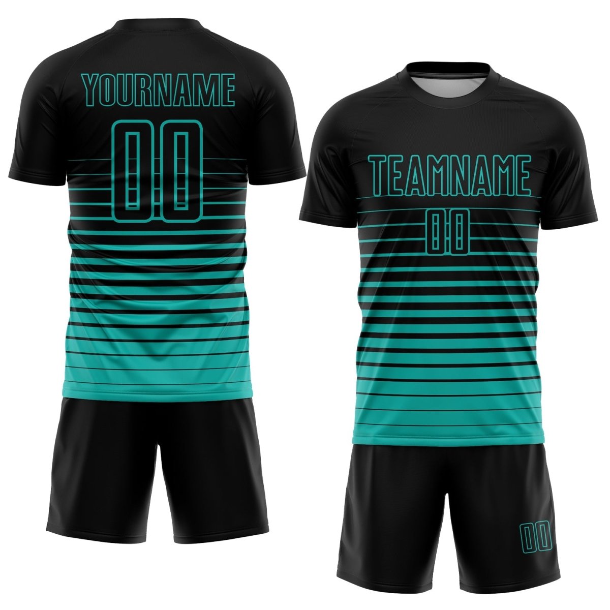Maßgeschneiderte Schwarze Aqua Streifen Farbverlauf Sublimation Fußballtrikot M548 - Climcat
