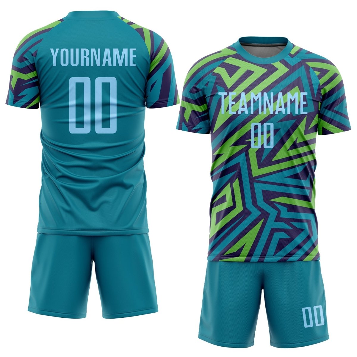 Maßgeschneiderte Teal Hellblau - Kelly Grün Sublimations Fußballtrikot J550 - Climcat