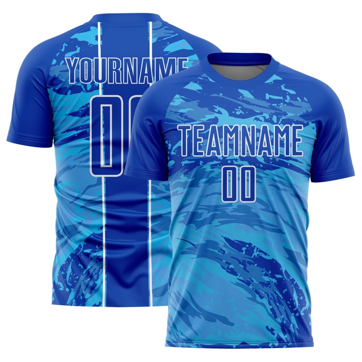 Maßgeschneiderte Thunder Blau Himmel Blau - Weiß Abstrakte Fluid Sublimations Fußball Trikot J541 - Climcat
