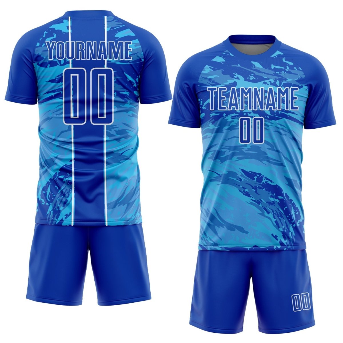 Maßgeschneiderte Thunder Blau Himmel Blau - Weiß Abstrakte Fluid Sublimations Fußball Trikot J541 - Climcat