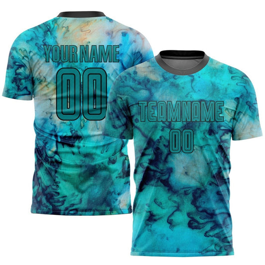 Maßgeschneiderte Tie - Dye Teal - Schwarz Sublimation Fußballtrikot Jersey T372 - Climcat