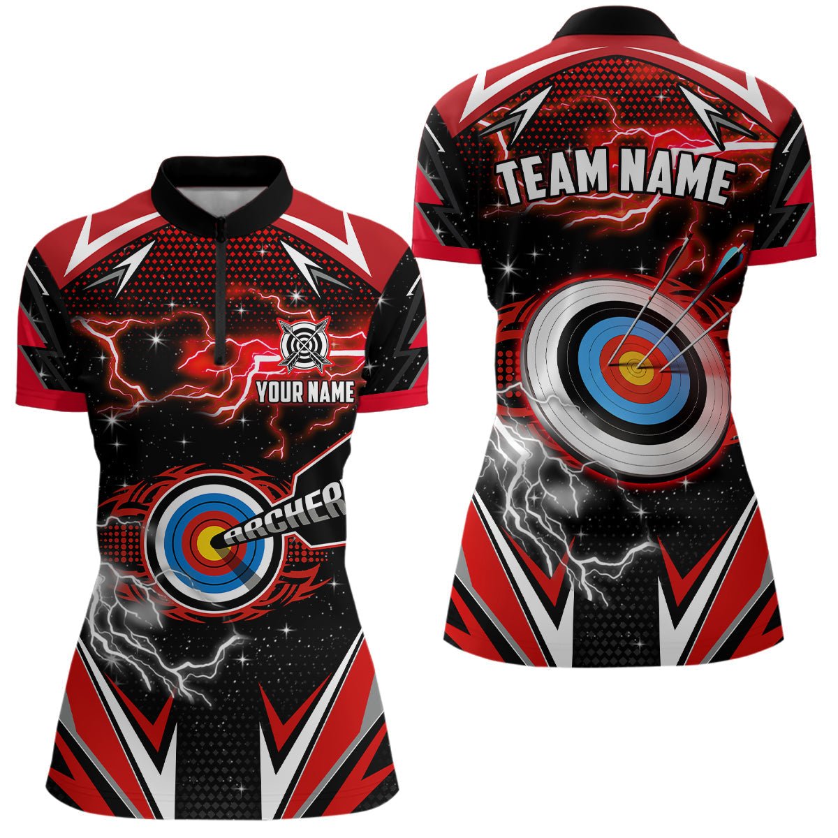 Personalisierbares Bogenschießen Shirt Rot 3D Ziel - Unisex Team / Mannschaft Shirt mit Wunschnamen - T1024 - Climcat