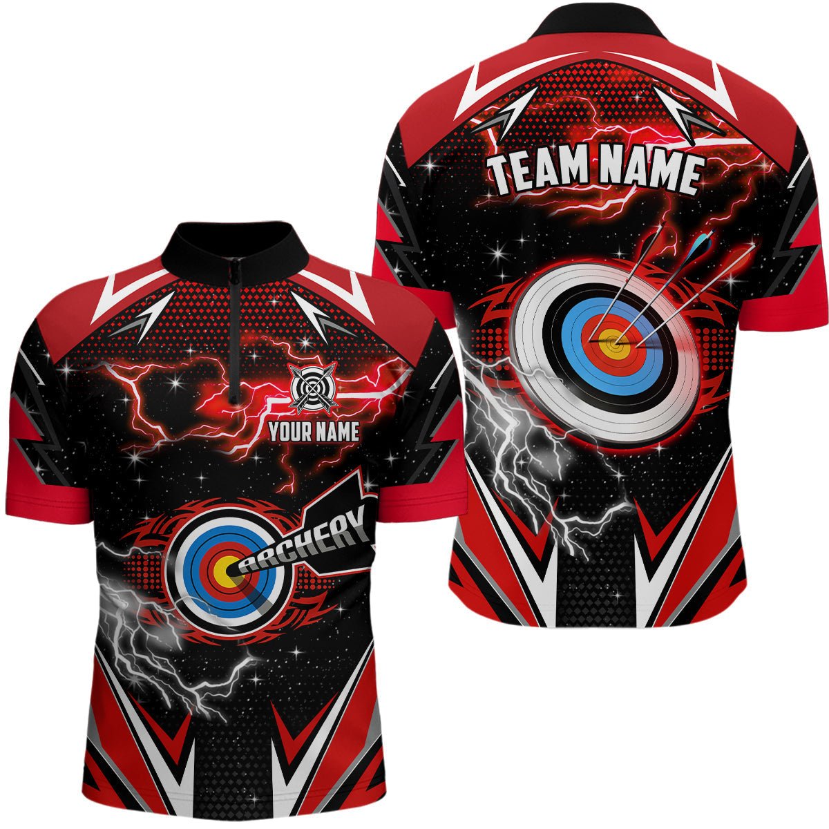 Personalisierbares Bogenschießen Shirt Rot 3D Ziel - Unisex Team / Mannschaft Shirt mit Wunschnamen - T1024 - Climcat