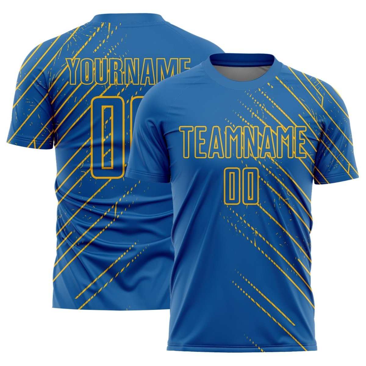 Personalisierte Sublimations - Fußballtrikot mit blauen und goldenen Linien D546 - Climcat