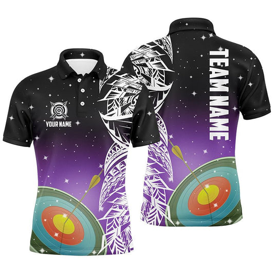 Personalisiertes 3D - Bogenschieß - Poloshirt für Teams/Ligen - Lila Galaxie Muster - Herren & Damen - T1083 - Climcat