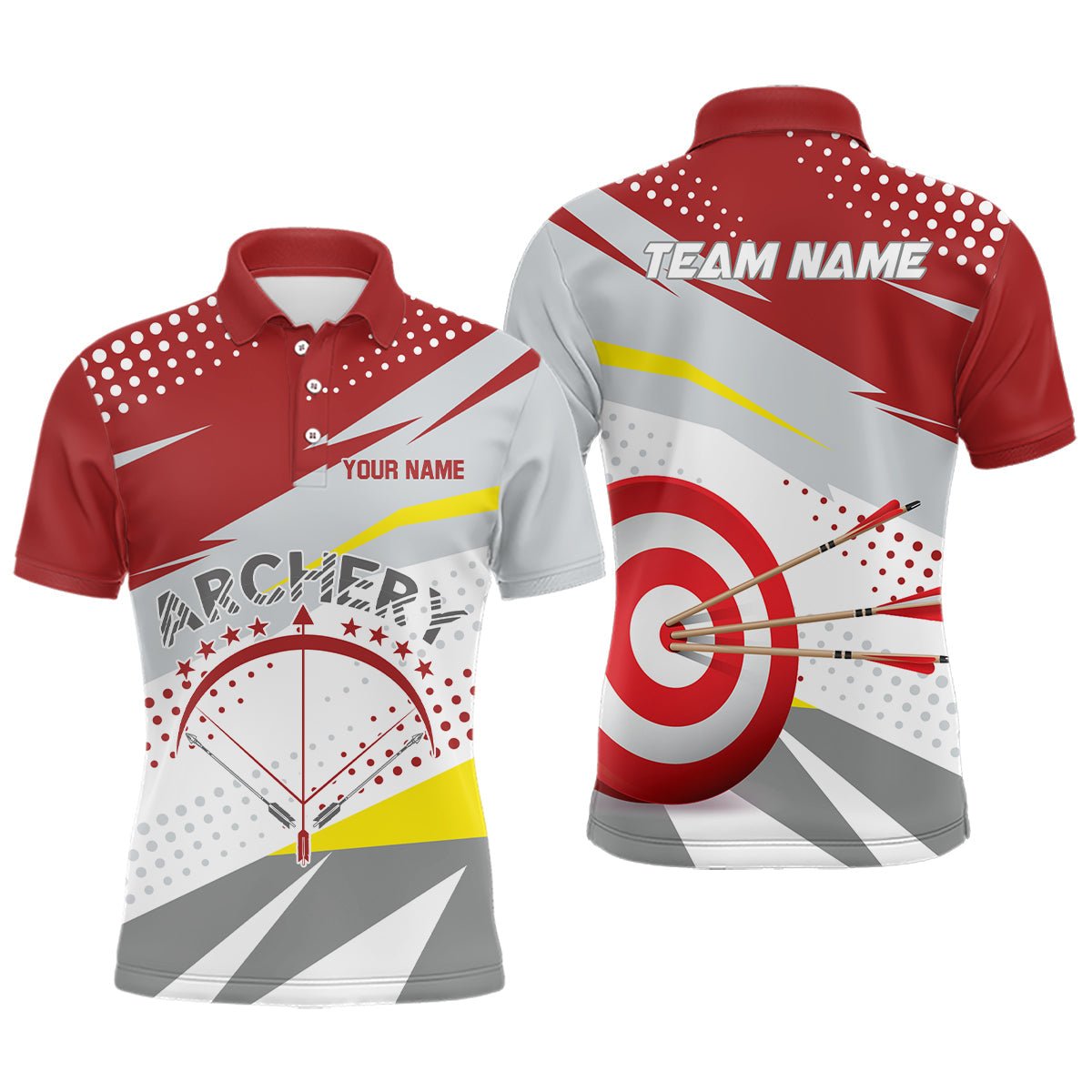 Personalisiertes 3D - Bogenschießen Poloshirt Grau - Rot Unisex Teamshirt V0789 - Climcat