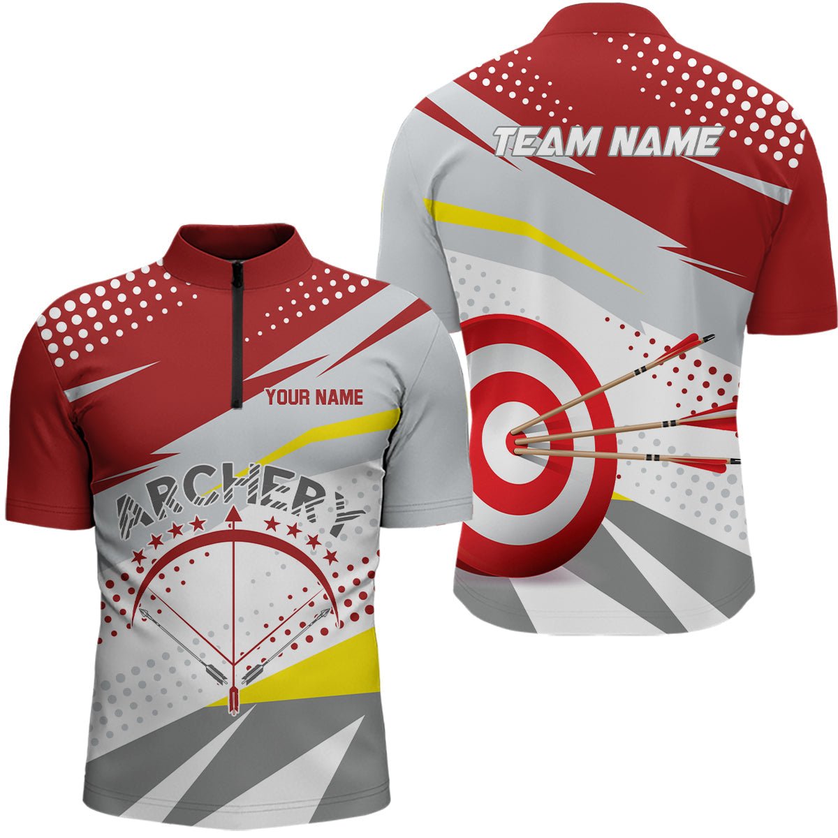 Personalisiertes 3D - Bogenschießen Poloshirt Grau - Rot Unisex Teamshirt V0789 - Climcat