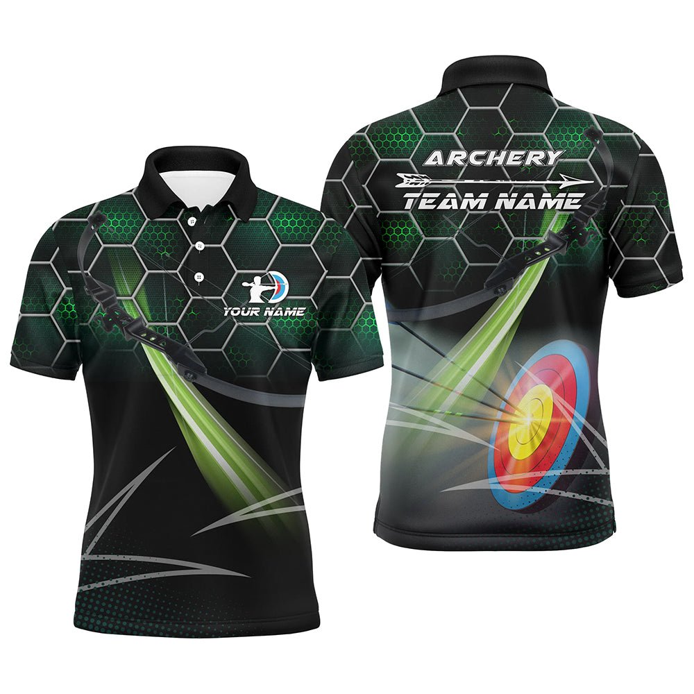 Personalisiertes 3D Bogenschießen Poloshirt Herren Damen Grün mit Wunschnamen & Pfeil Motiv Team Shirt V0667 - Climcat