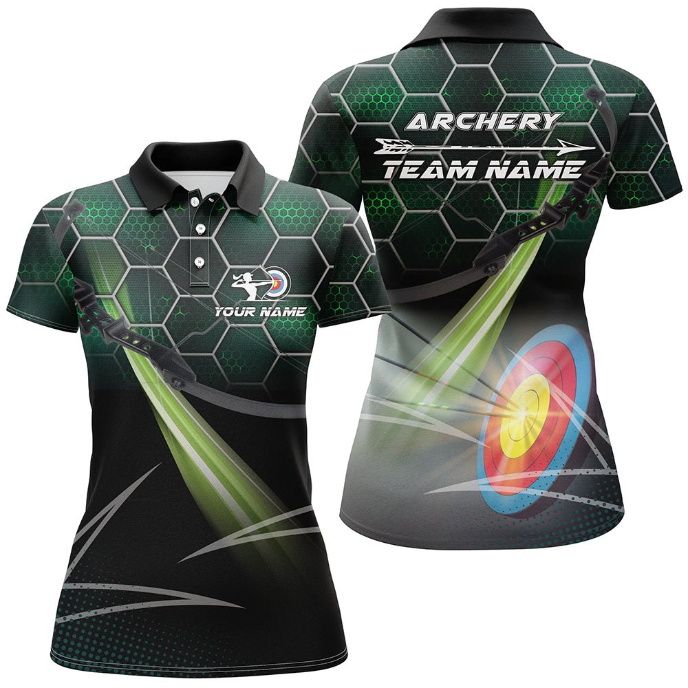 Personalisiertes 3D Bogenschießen Poloshirt Herren Damen Grün mit Wunschnamen & Pfeil Motiv Team Shirt V0667 - Climcat