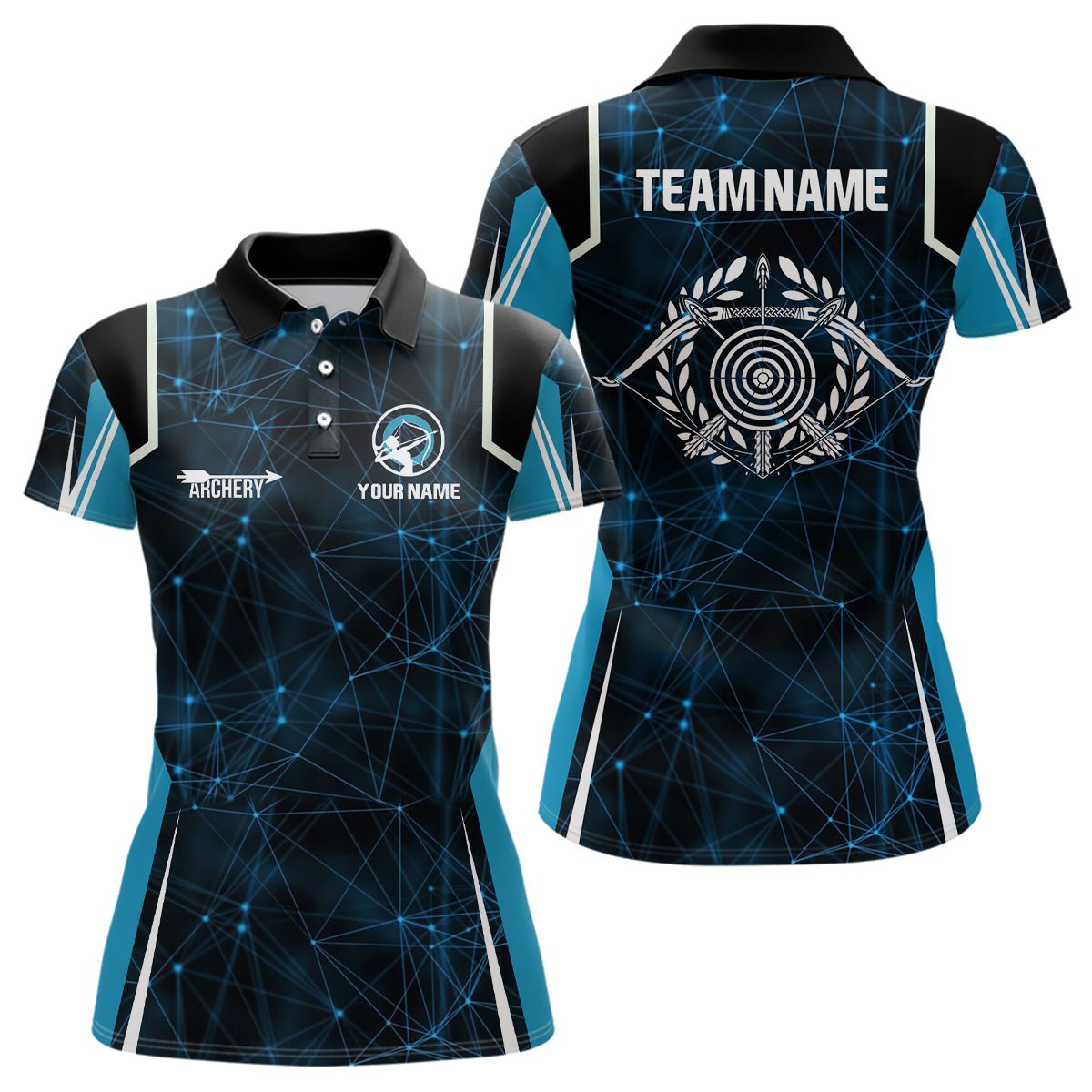 Personalisiertes Blaues Unisex Poloshirt für 3D Bogenschießen Individuelles Bogen & Pfeil Design V0790 - Climcat
