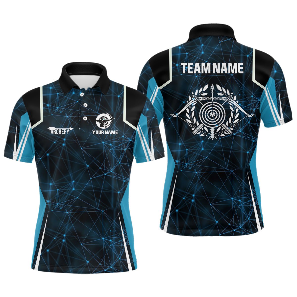Personalisiertes Blaues Unisex Poloshirt für 3D Bogenschießen Individuelles Bogen & Pfeil Design V0790 - Climcat