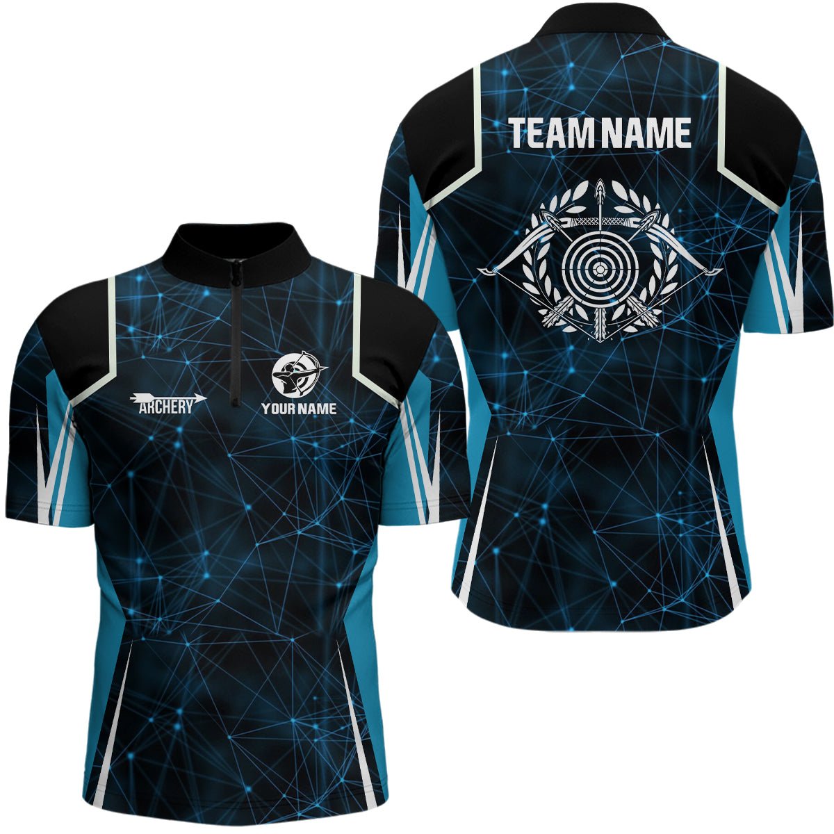 Personalisiertes Blaues Unisex Poloshirt für 3D Bogenschießen Individuelles Bogen & Pfeil Design V0790 - Climcat