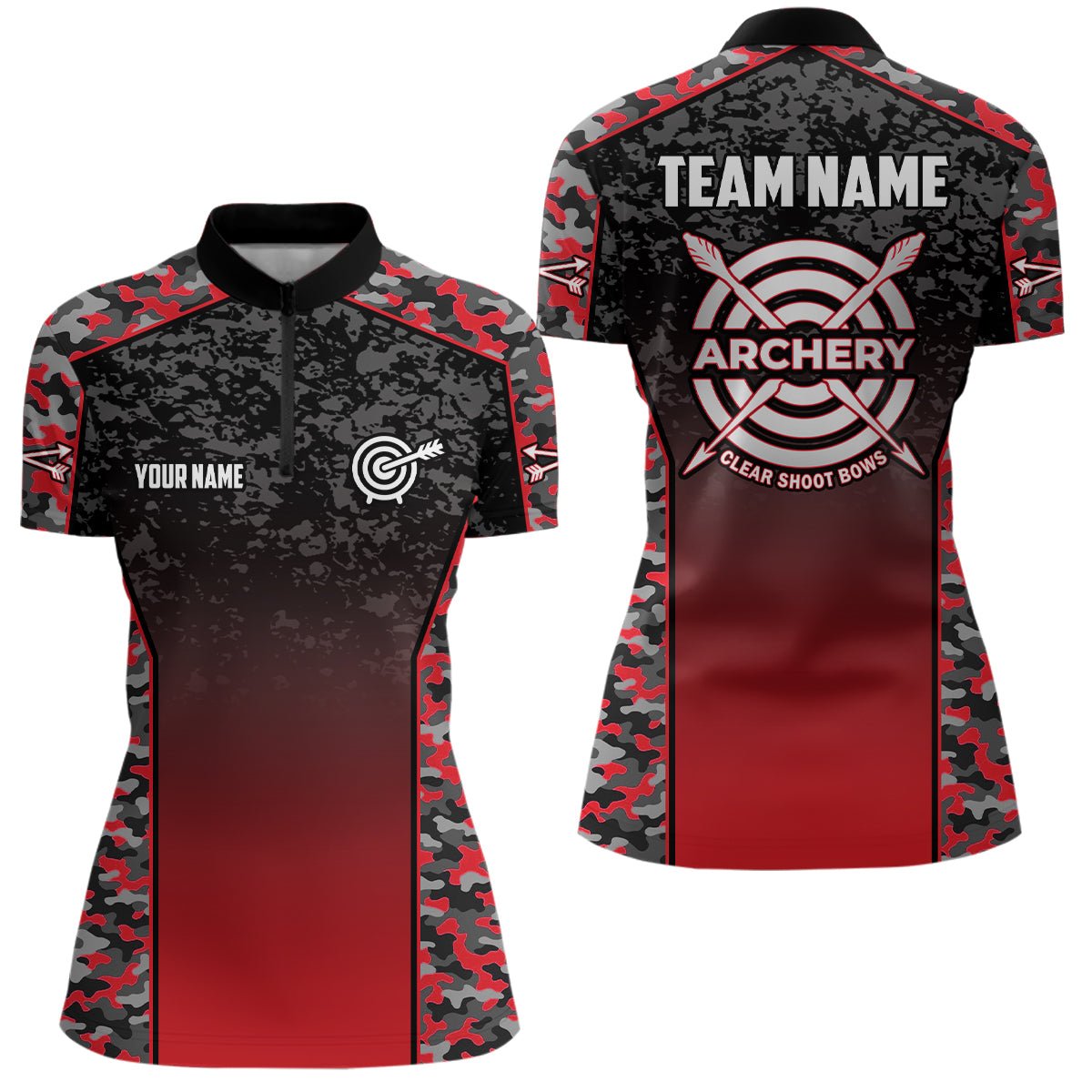 Personalisiertes Bogenschießen Polo Shirt Camouflage Rot Herren Damen V1133 - Climcat