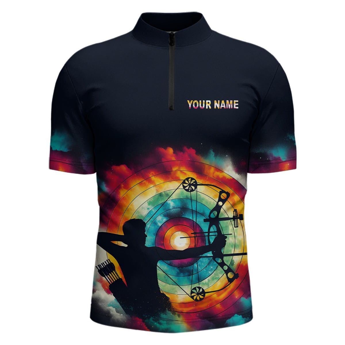 Personalisiertes Bogenschießen Polo Shirt Herren & Damen - Farbenfroh im Tie - Dye Look mit eigenem Motiv V1002 - Climcat
