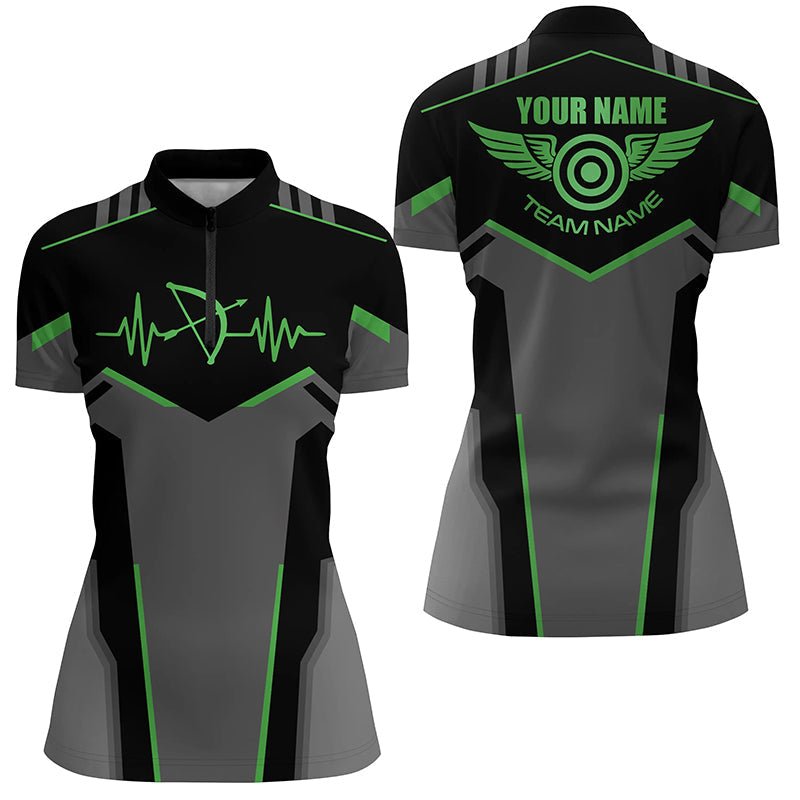Personalisiertes Bogenschießen Polo - Shirt Unisex mit Lustigem Herzschlag & Wunschnamen | Grün T1345 - Climcat