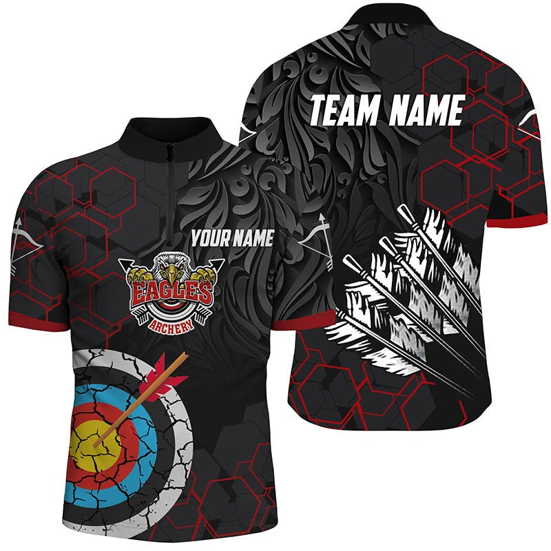 Personalisiertes Bogenschießen Polohemd Unisex - Adler Retro Pfeile & Zielscheibe Rot Schwarz V0602 - Climcat