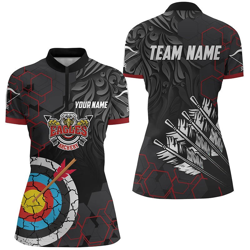 Personalisiertes Bogenschießen Polohemd Unisex - Adler Retro Pfeile & Zielscheibe Rot Schwarz V0602 - Climcat