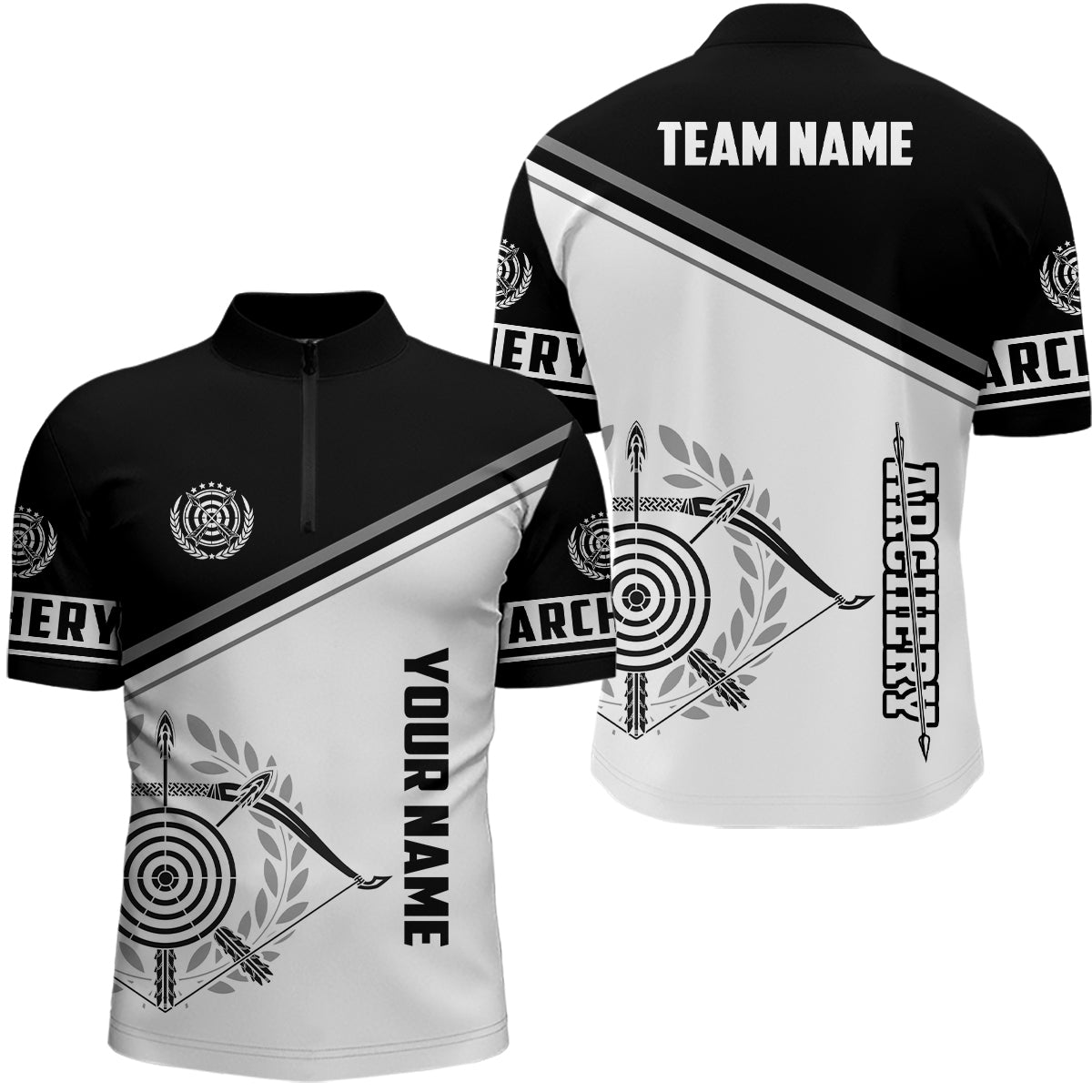 Personalisiertes Bogenschießen Poloshirt 3D Schwarz Weiß - Für Herren Damen & Teams T0519 - Climcat