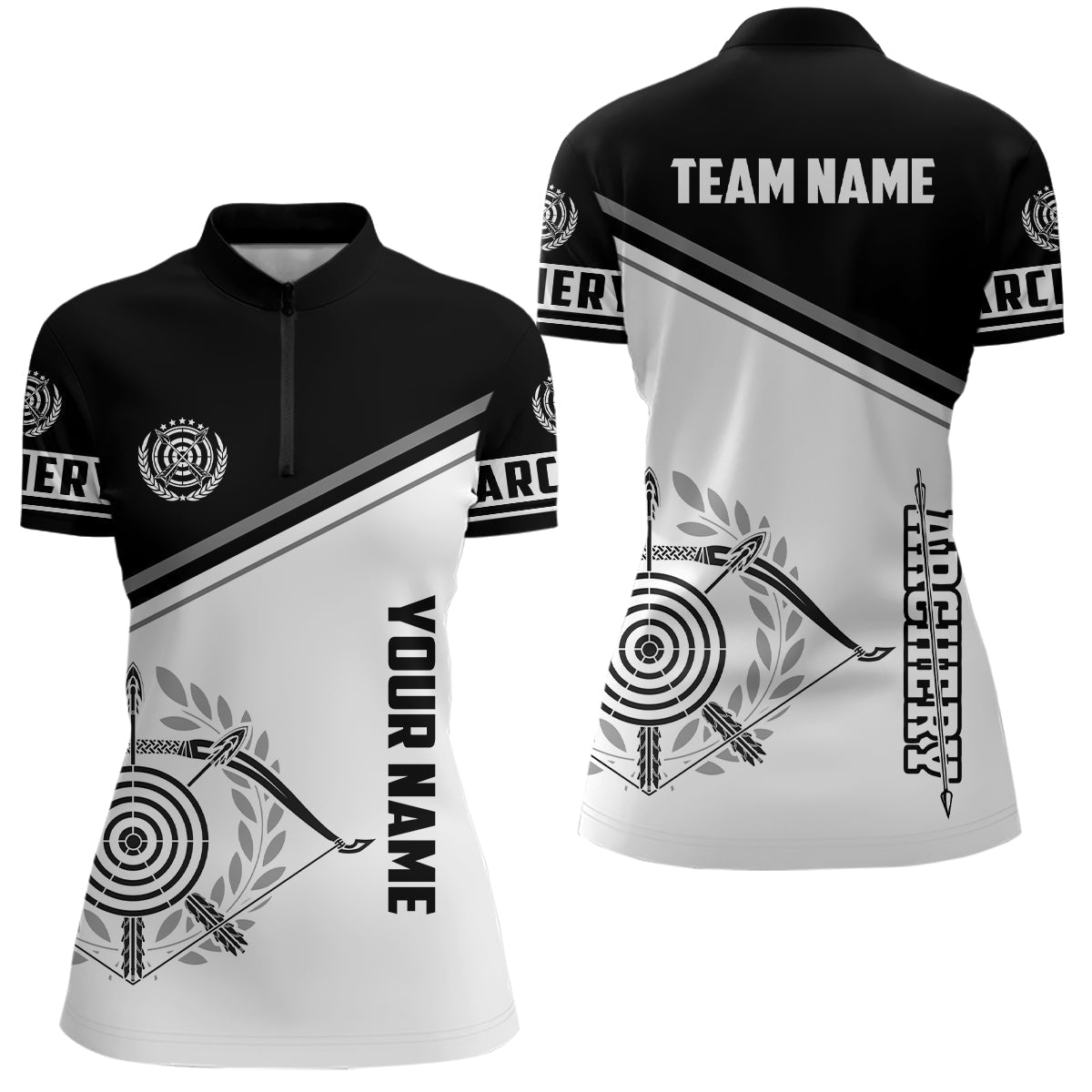 Personalisiertes Bogenschießen Poloshirt 3D Schwarz Weiß - Für Herren Damen & Teams T0519 - Climcat