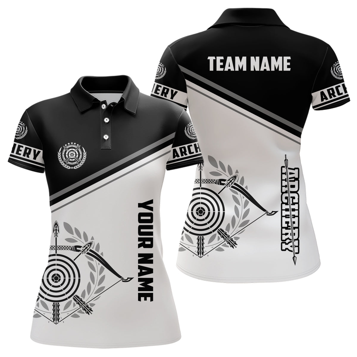 Personalisiertes Bogenschießen Poloshirt 3D Schwarz Weiß - Für Herren Damen & Teams T0519 - Climcat