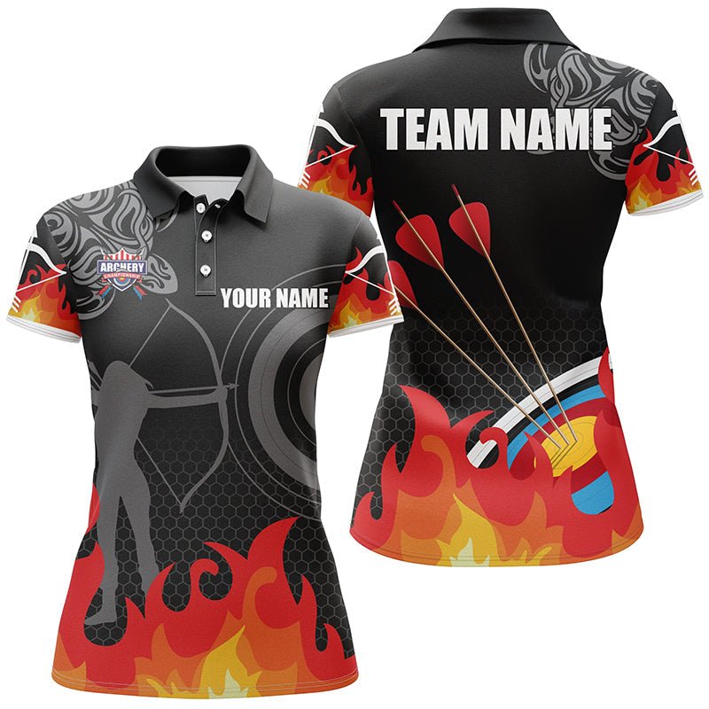 Personalisiertes Bogenschießen Poloshirt für Herren & Damen - 3D - Ziel Bogenschützen - Silhouette Flammen - Design V0624 - Climcat