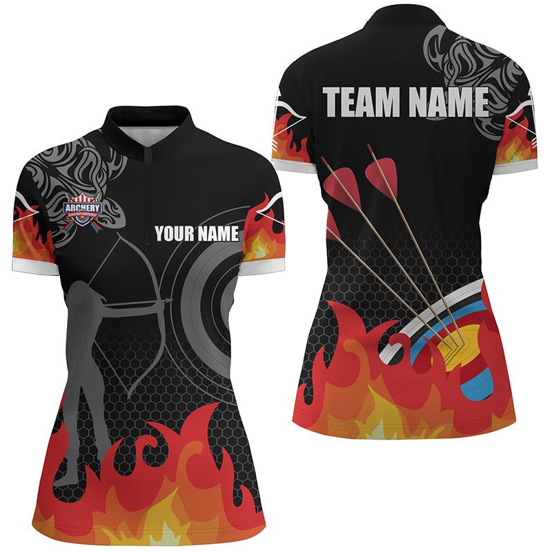 Personalisiertes Bogenschießen Poloshirt für Herren & Damen - 3D - Ziel Bogenschützen - Silhouette Flammen - Design V0624 - Climcat