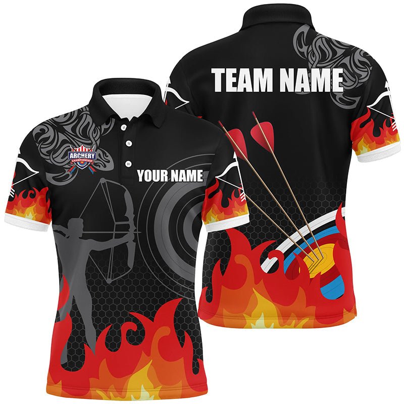 Personalisiertes Bogenschießen Poloshirt für Herren & Damen - 3D - Ziel Bogenschützen - Silhouette Flammen - Design V0624 - Climcat