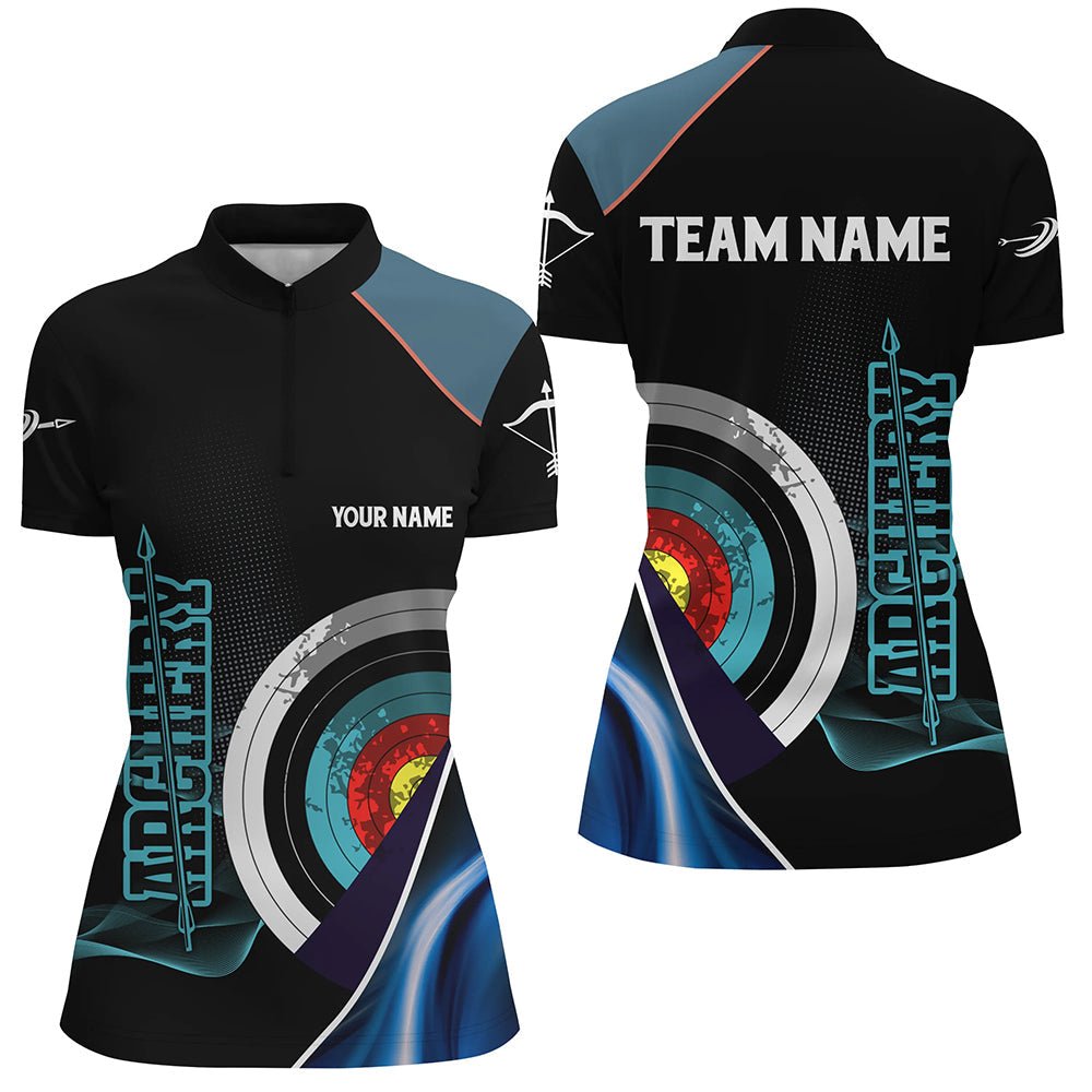 Personalisiertes Bogenschießen Poloshirt für Herren & Damen | 3D - Zielscheiben & Blau Schwarzer Pfeil Design | Teamshirt V0600 - Climcat