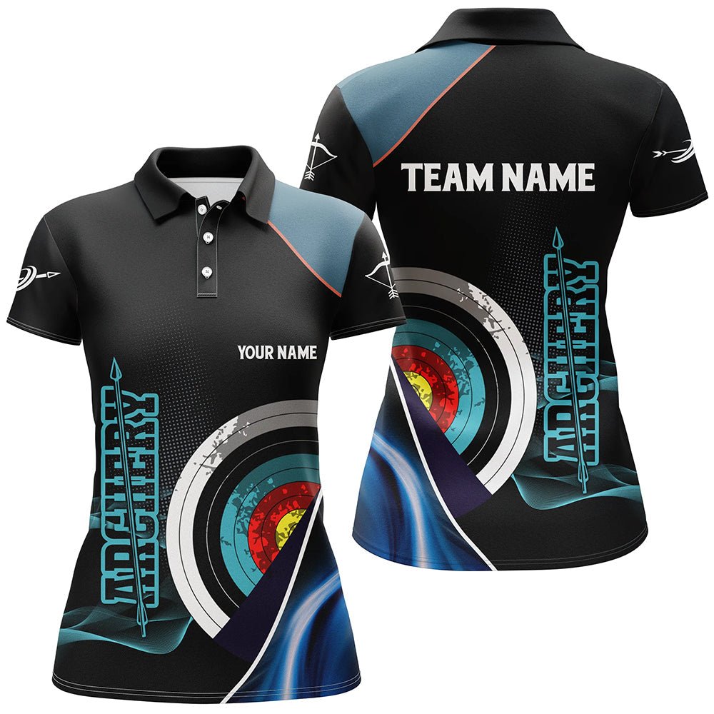 Personalisiertes Bogenschießen Poloshirt für Herren & Damen | 3D - Zielscheiben & Blau Schwarzer Pfeil Design | Teamshirt V0600 - Climcat