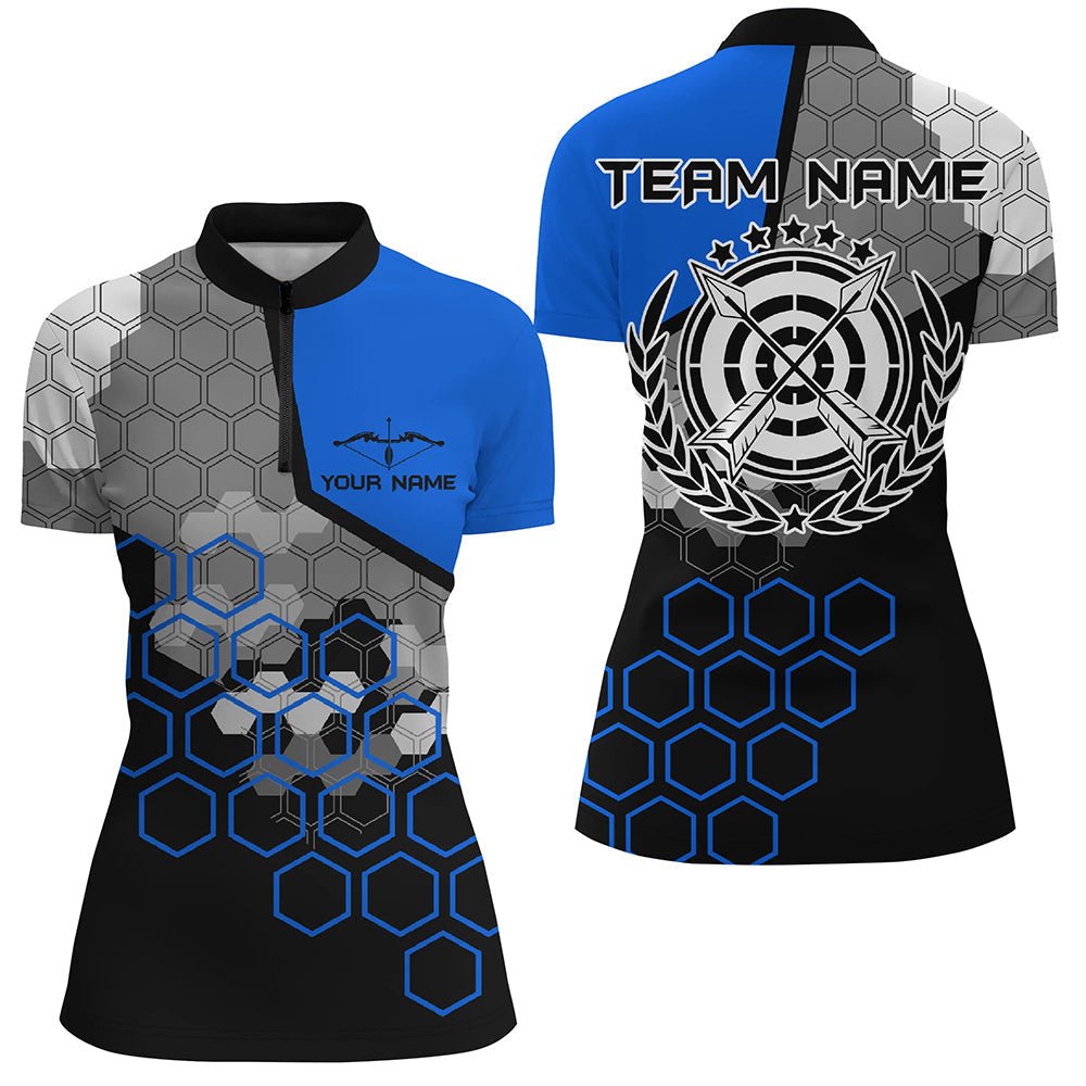 Personalisiertes Bogenschießen Poloshirt für Herren & Damen - Blau Schwarz 3D Ziel V0568 - Climcat