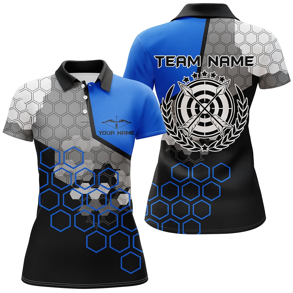 Personalisiertes Bogenschießen Poloshirt für Herren & Damen - Blau Schwarz 3D Ziel V0568 - Climcat