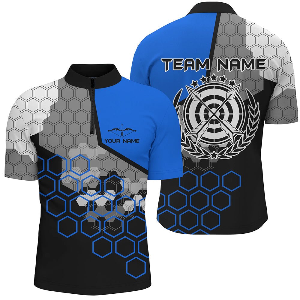 Personalisiertes Bogenschießen Poloshirt für Herren & Damen - Blau Schwarz 3D Ziel V0568 - Climcat