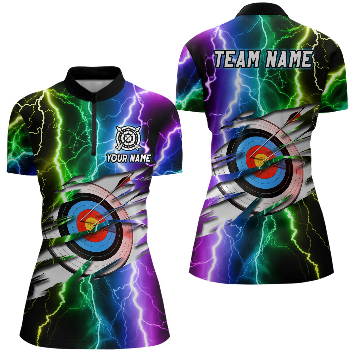 Personalisiertes Bogenschießen Poloshirt für Herren & Damen - Buntes Donner - Blitz - Motiv T1082 - Climcat