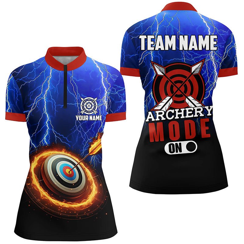 Personalisiertes Bogenschießen Poloshirt für Herren & Damen mit 3D Ziel - Design und Blitz - Motiv in Blau T1071 - Climcat