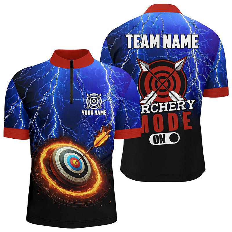 Personalisiertes Bogenschießen Poloshirt für Herren & Damen mit 3D Ziel - Design und Blitz - Motiv in Blau T1071 - Climcat