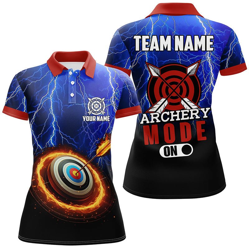 Personalisiertes Bogenschießen Poloshirt für Herren & Damen mit 3D Ziel - Design und Blitz - Motiv in Blau T1071 - Climcat